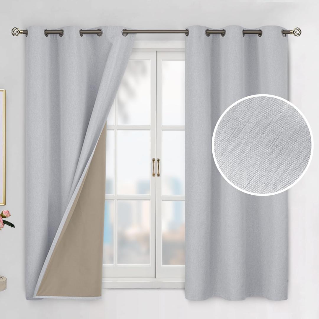 BGment Grey Blackout Curtains 45 Inch Length for Bedroom 2 Panels Set, Linen Textured Thermal Insulation Soundproof Window Curtain Drapes with Grommet, 42 Inch Wide Each Panel