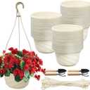58 Pcs Plastic Hanging Planter Set with 2 Sets Potting Tools, Indoor Outdoor Flower Containers with Hooks Round Hanging Pots for Plants, Balcony and Garden Decor