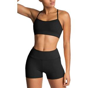 IMEKIS Women's Workout Sets 2 Piece Yoga Outfit High Waisted Biker Shorts Leggings Sports Bra Gym Fitness Clothes Tracksuit M, Black