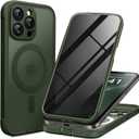 BERFY for iPhone 12 Pro Max Case, Compatible with MagSafe, Built-in Privacy Screen Protector and Camera Protection, Anti-Spy Full Body Shockproof Phone Case for 12 Pro Max 6.7", Matte Green