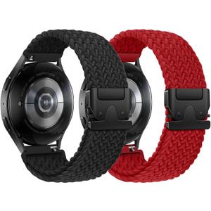 Braided Bands Compatible with Samsung Galaxy Watch Band 7 6 5 4 FE & 6 4 Classic & 5 Pro & Active 2, 20mm Stretchy Sport Band for Smaung Watch 47mm 46mm 45mm 44mm 43mm 42mm 40mm (Black/Red)