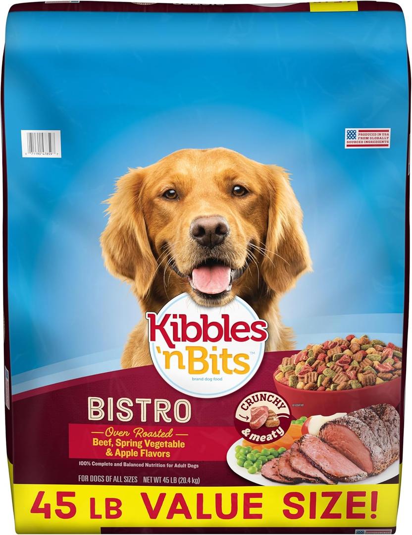 Kibbles 'n Bits Bistro Dry Dog Food, Oven Roasted Beef, Spring Vegetable & Apple Flavors for Adult Dogs, 45 lb. Bag BB 11/4/26