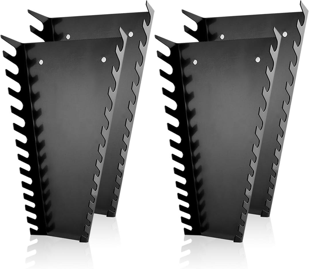 ALOANES 52-Slot Metal Wrench Organizer, Heavy Duty Tool Tray for Tool Box, Fit SAE & Metric Wrench Storage, 4 Pack Wrenches Holders(Black)