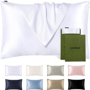 LILYSILK Silk Pillowcase for Hair and Skin Queen-100% Mulberry Silk 19 Momme Both Sides Silk Bed Pillow Cover with Hidden Zipper, 1 Pc (Queen Size 20''x30'', White)