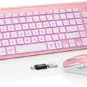 SABLUTE Wireless Keyboard and Mouse Combo Backlit - Compact Quiet Keyboard with RGB Mouse, Rechargeable, Slim, Sleep Mode, Portable Cordless Keyboard Mouse Set for Mac, Windows, Laptop, PC (Rose Gold)