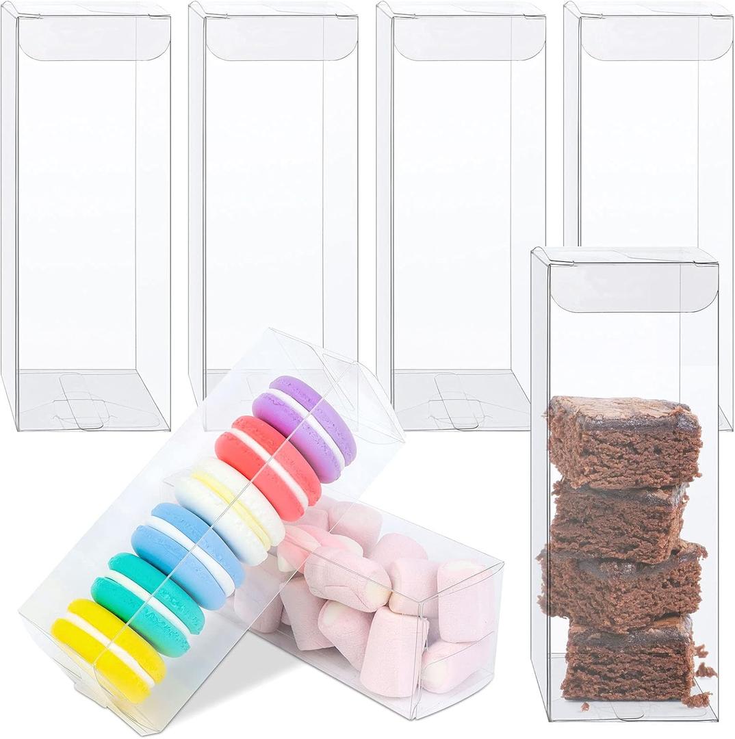100 PCS Clear PET Plastic Storage Boxes Transparent Present Box Empty Containers Rectangle Cube Candy Chocolate Cookies Treat Case for Christmas,Wedding,Party,Baby Shower (2x2 x6 Inch)