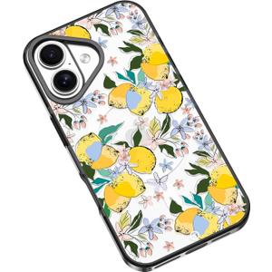 Compatible for iPhone 16 Plus Case with Magsafe,Girly Aesthetic Flower Floral Pattern Clear Shockproof Phone Case Cover for Women Girls (Summer Lemon)