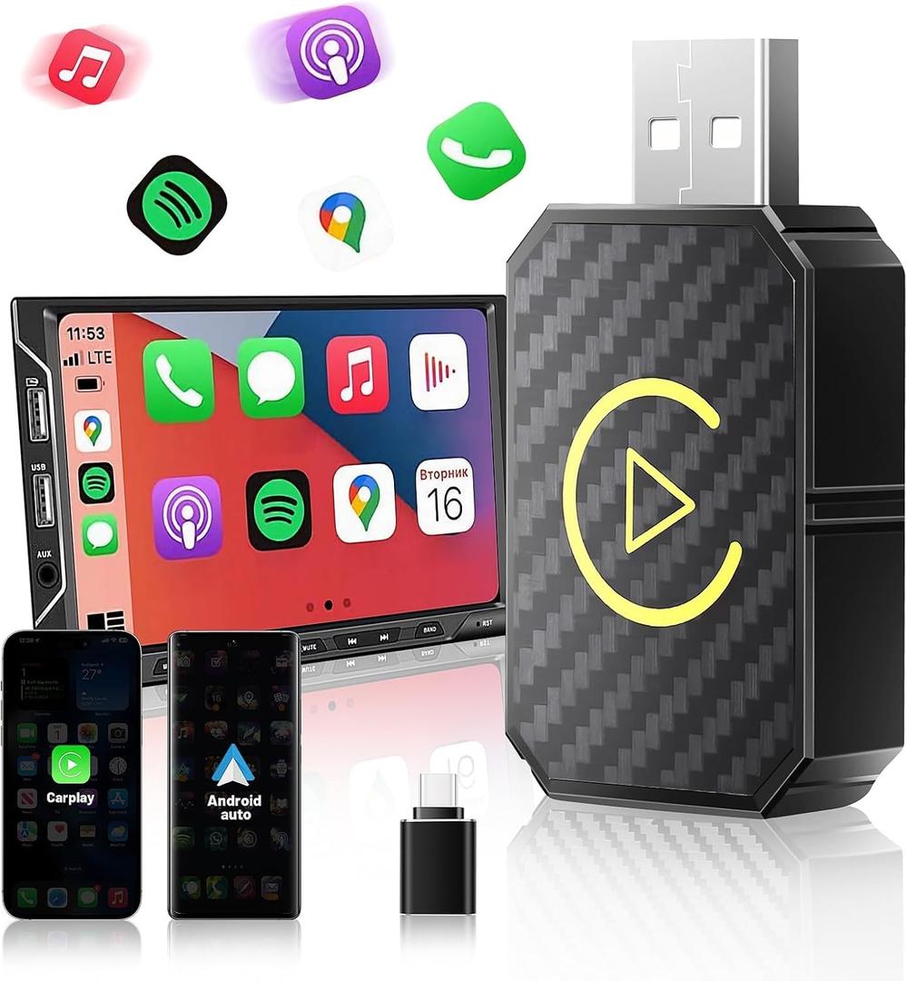Wireless Carplay Auto Adapter Plug&Play CarPlay AI Box BT Wireless Dongle for OEM Wired CarPlay/Andriod Auto Cars 