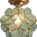 Bieye L10824 Flower Petals Tiffany Style Stained Glass Close to Ceiling Light for Home Decor (Textured Aqua Blue, 8" Cherry Blossom)