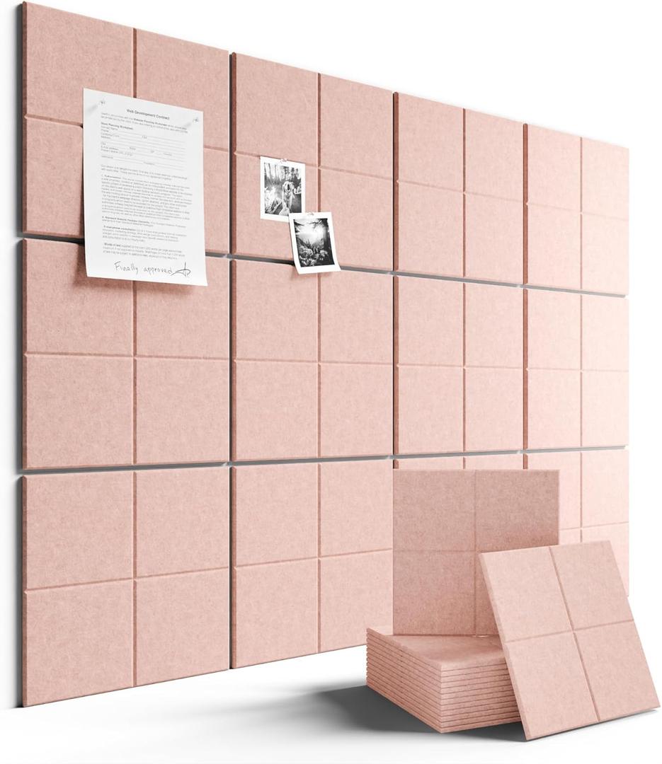 Fluxynara Large Felt Bulletin Board 48" x 36" Cork Board Alternative-12 Pack with 70 Safe Removable Adhesive Tabs, Cork Boards for Walls Cork Board for Home Office Classroom Pin Board-Pink