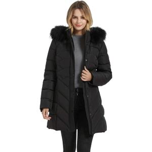 BINACL Women's Fashion Hoodie Thickened Black Jacket, Down Alternative Spring Gift Parka Puffer Cotton Padding Outwear Climbing Long Sleeve Jacket with Fur Hood Great with Sweaters(Black,XL)