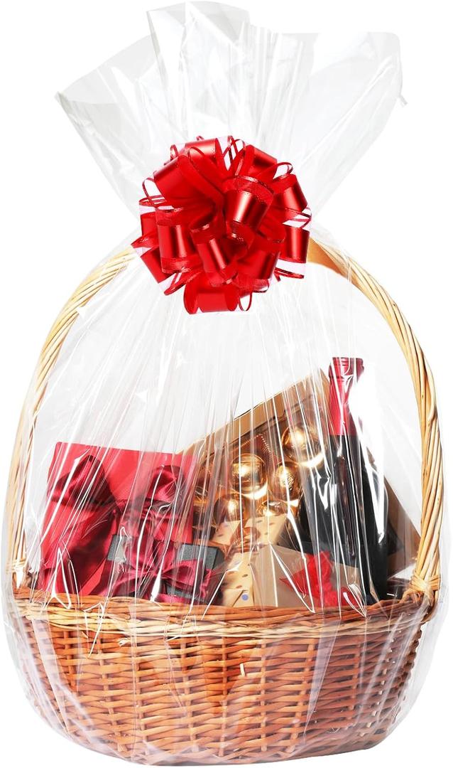 PureGuard 10 PCS Clear Cellophane Bags, Large Plastic Cellophane Gift Bags 24x30 Inch Cellophane Wrap for Gift Baskets with Twist Ties for Wedding Birthday Christmas Party Favor