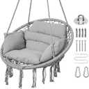 Goutime Hammock Chair, Macrame Hanging Swing Chairs with Cushion and Hardware Kit,Adult Boho Swings for Outside,Patio,Balcony,Bedroom (Light Grey)