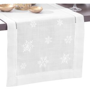 Snowflake Embroidered White Christmas Table Runner - Ideal for Christmas Decor, Rustic Farmhouse Holiday Decor, and Winter Wonderland Table Decorations - White (14 x 72 Inches Long)