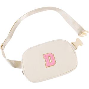 Initial Letter Fanny Pack for Girls,Patch Belt Bag,Toddler Crossbody BagsGifts for 3 4 5 6 7 8 9 10 11 37 Year Old Teens Kids,Christmas Graduation Gifts for Teen Girls (Beige-D)