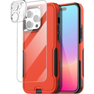 3 x AICase for iPhone 15 Pro Case with Glass Screen Protector+Camera Lens,Heavy Duty Drop Protection Full Body Rugged Shockproof Military Protective Tough Durable Cover iPhone 15 Pro 6.1"_6