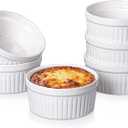 DELLING Ramekins 12 Oz Oven Safe Set of 6, Porcelain Souffle Dish for Baking - Creme Brulee Bowls for French Onion Soup Lava Cake Pudding, Stackable, White