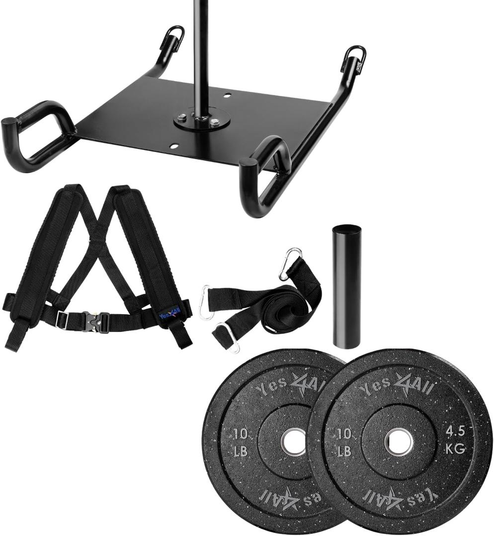 Yes4All Weighted Training Pull Sled with Vest, Steel Buckle, Fit for 1-2 Inch Plates, Sled Workout Equipment, Sport Power Sled for Athletic Exercise and Speed Improvement