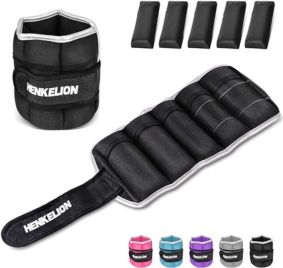 Henkelion 1 Pair 10 Lbs Adjustable Ankle Weights For Women Men Kids, Strength Training Wrist Weights Ankle Weights Set For Gym, Fitness Workout, Running, Lifting Exercise Leg Weights - each 5 Lbs Grey