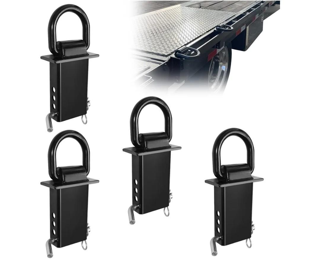 4-Pcs 5/8" Heavy Duty Removable Stake Pocket D Ring Fit for Utility Flatbed Trailers Trucks with Standard 2" x 4" Stake Pockets 15000 lbs D-Ring Tie Down Cargo Trucks 4PCS Black