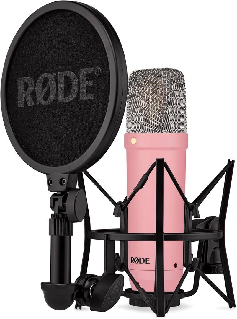 RDE NT1 Signature Series Large-Diaphragm Condenser Microphone with Shock Mount, Pop Filter and XLR Cable for Music Production, Vocal Recording, Streaming and Podcasting (Pink)