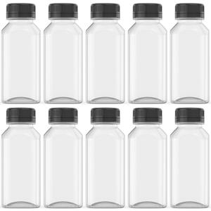 10 Pcs 8 Oz Plastic Juice Bottles Empty Clear Containers with Tamper Proof Lids for Juice, Milk and Other Beverage