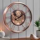 CLXEAST 28 Inch Oversized Large Moving Gears Wall Clock,Industrial Vintage Rose Gold Silent Wall Clock for Modern Farmhouse Living Room Home Decor,Copper Finish (Roman Numeral Copper)