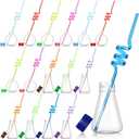 32 Pieces Science Party Theme Cups Set with Silly Loop Straws, Plastic Reusable Conical Flask Round Bottom Flask Shape Bottles and Funny Colorful Drinking Straws for Science Party Decorations