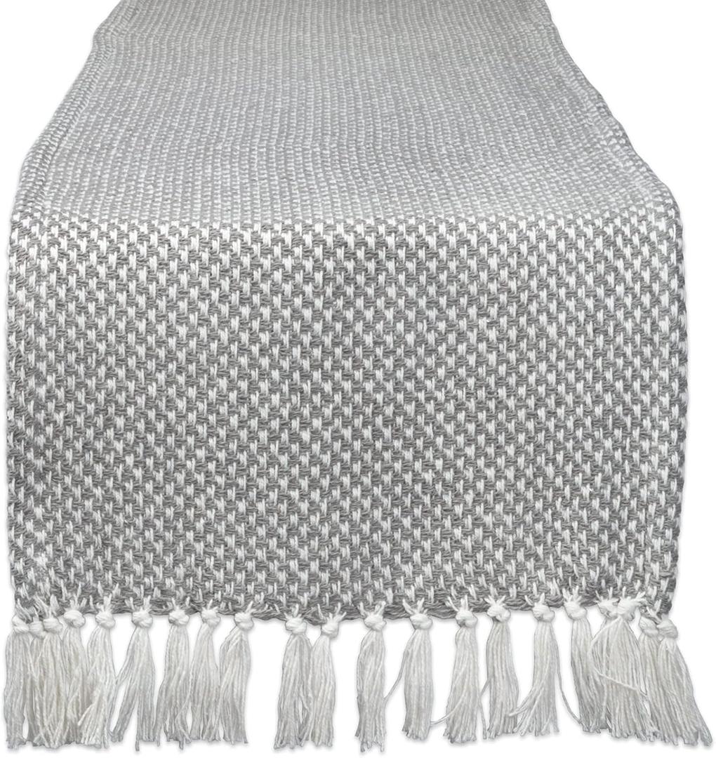 DII Woven Basics Collection 100% Cotton Knit Table Runner, 15x72, Gray (Grey)