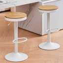 Kidol & Shellder Bar Stools Set of 2 White Round Adjustable Swivel Barstools Modern Backless Bar Chairs Wooden Seat Counter Height Stools Armless for Kitchen Island, Cafe, Dining Room