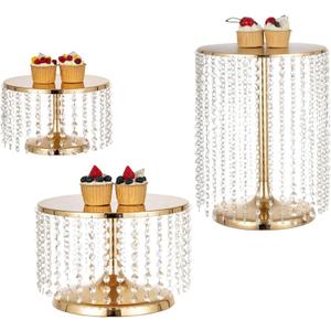 LANLONG Gold Metal Cake Stand for Set of 3, 12in Round Wedding Cupcake Holder for Table, Dessert Cupcake Pedestal Display Plate for Party Wedding Anniversary Baby Shower