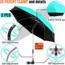 2 PACK Beach Umbrella with Clamp, 360 Adjustable Umbrellas for Chair, UPF50+ Umbrella for Beach Chair, Patio Chair, Wheelchair, Camping Chair, Golf Carts (Chair Not Included)