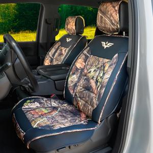 Mossy Oak Heavy Duty Premium Truck Seat Covers for Front Seats, Fits Full-Size Truck SUV, Padded Seat Cover with Bottom Wrap-around, Front & Rear Storage Pockets,Front Seat Protector, Waterproof, 2 pc