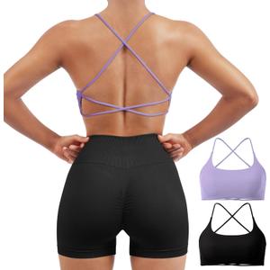 SUUKSESS Women 2 Piece Open Back Sports Bra Pack Strappy Workout Gym Yoga Crops (M)