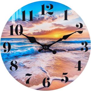 jomparis Wall Clock Battery Operated Beach Coastal Theme Indoor Outdoor Waterproof Decor for Bathroom Bedroom Paito Pool Home (8 Inch, Blue)
