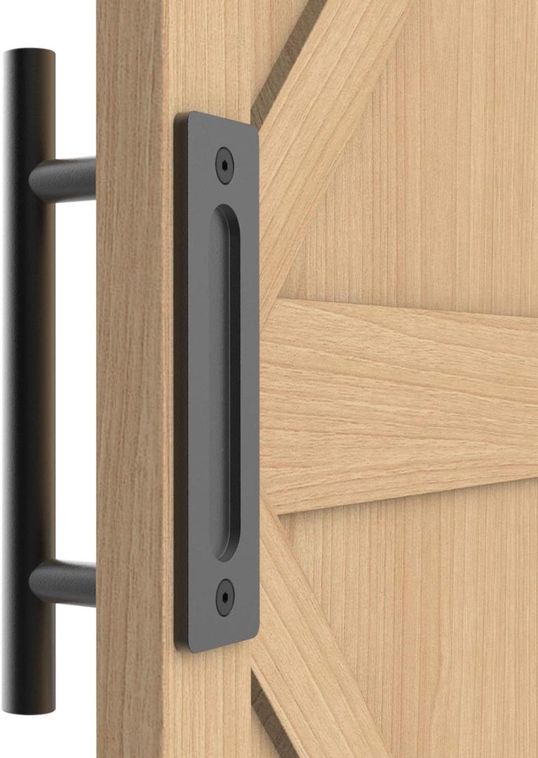 12" Sliding Barn Door Handle Pull and Flush Hardware Set, for Barn Door Gates Garages Sheds, Rustic Style, Black Round