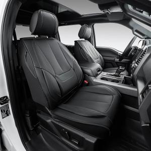 OASIS AUTO Custom Fit Seat Covers for 2009-2023 Toyota Tacoma Double Cab (Crew Cab), Full Set Waterproof Faux Leather Pickup Truck Protectors (Black)