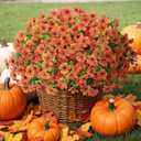 Bassion Fall Artificial Flowers for Outdoors, 16 Bundles Silk Fake Mums Autumn UV Resistant Faux Plants for Planter Outside Window Box Porch Patio Garden Home Fall Decorations (Orange)