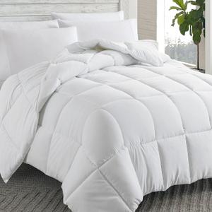 Cosybay Down Alternative Comforter (White, Queen) - All Season Soft Quilted Queen Size Bed Comforter - Duvet Insert with Corner Tabs - Winter Summer Warm Fluffy, 88x92inches