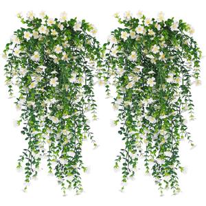RECUTMS 4 Pcs Artificial Flowers for Outdoors Fake Hanging Flowers Plants 29Inch UV Resistant Silk Daisy Flower Realistic Faux Trailing Vine for Wall Yard Porch Balcony Indoor Outdoor Planters (White)