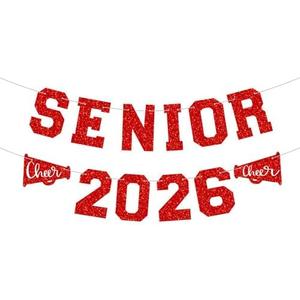 Fuyoooo Graduation Party Decorations Cheerleader Senior 2026 Graduation Banners Megaphone 2026 Senior Night Decorations Sport Theme Party Supplies for Player Gift Sport Parties Favors(Red)