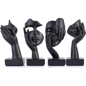 The Thinker Figurine for Room Decor Aesthetic,Small Abstract Art Figurine Coffee Table Centerpiece,Wall Floating Shelves,Fireplace,TV Stand,Bookshelf Sculpture, for Women (Black)