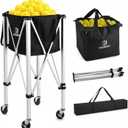 YooKoo Pickleball Basket with Lockable Wheels, Collapsible Pickleball Hopper Holds Up to 100 Balls, Sports Equipment Organizer Suitable for Ball Court, School, Garage, 12.5" 12.5" 12.5"