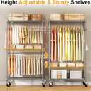 ULIFHOME P1 Rolling Clothing Rack with Lockable Wheels, Heavy-Duty Garment Rack for Hanging Clothes, Portable Closet Wardrobe with Shelves, 35.5" W x 15.7" D x 80.5" H, Hold 500lbs, Grey