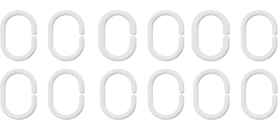 12 pcs Shower Curtain Rings Plastic Shower Curtain Hooks C-Shaped Rings Hook Hanger Bath Drape Loop Clip Glide for Bathroom Shower Window Rod(White)