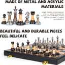 Luxury Large Metal & Acrylic Chess Set with Wooden Chess Board (17) Weighted Metal Pieces with 3.5 King, Foldable Tournament Chess Set for Adults & Kids, Professional Family Board Game