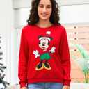 Disney family matching sweatshirt Stitch Mickey Spiderman print long sleeve winter Christmas mom dad kids loose fit red (Red, S)