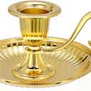 OwnMy 1 Vintage Candlestick Holder Decor, Antique Brass Taper Candle Holder with Carry Handle and Candle Drip Catcher Tray, Eleagnt Taper Candle Stand for Wedding Dining Table Centerpiece, Gold