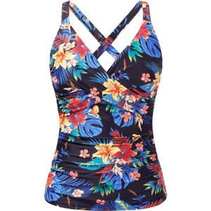 Women Underwire Tankini Top Only - Twist Front V Neck Bathing Suit Swim Top Tummy Control Cross Swimsuit 2025 (X-Large, Black Flower)
