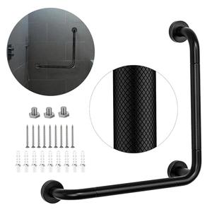 Black Angled Grab Bar 16x16 Inch, Stainless Steel Bathroom Grab Bar w/Anti-Slip Knurled Grip, Wall Mounted Bathtub Toilet Safety Handrail for Elderly Senior, L-Shaped Grab Bar for Shower